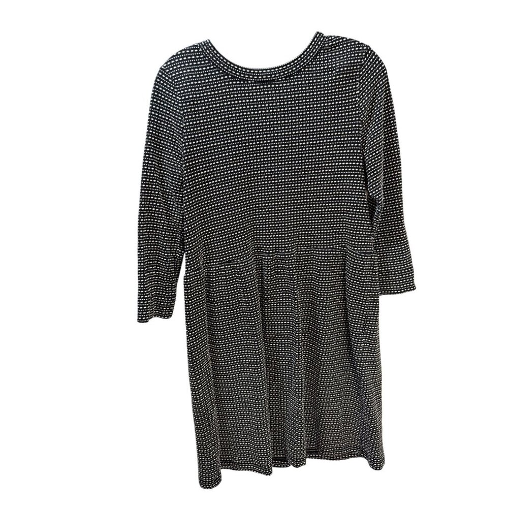 Loft Black & White Textured Button-Back Dress With 3/4‎ Sleeves Size S